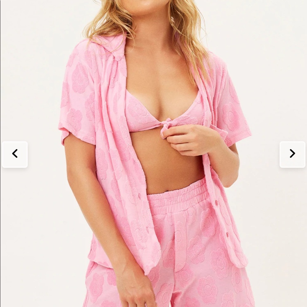 Frankie's Bikinis Pink Floral Terry Shirt